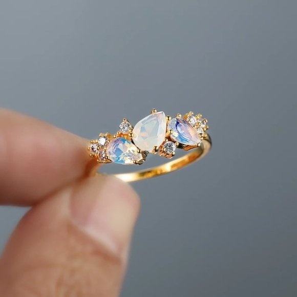 White Moonstone Gold Plated Ring - Picture 4 of 7